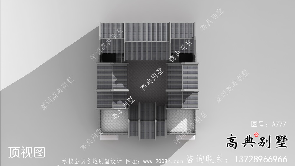 新中式仿古豪華四層別墅外觀效果圖