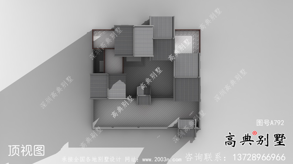 中式四層別墅外觀效果圖大全