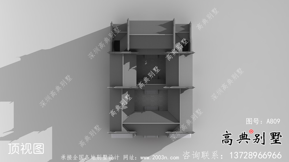 傳統(tǒng)中式三層徽派別墅設(shè)計(jì)外觀圖