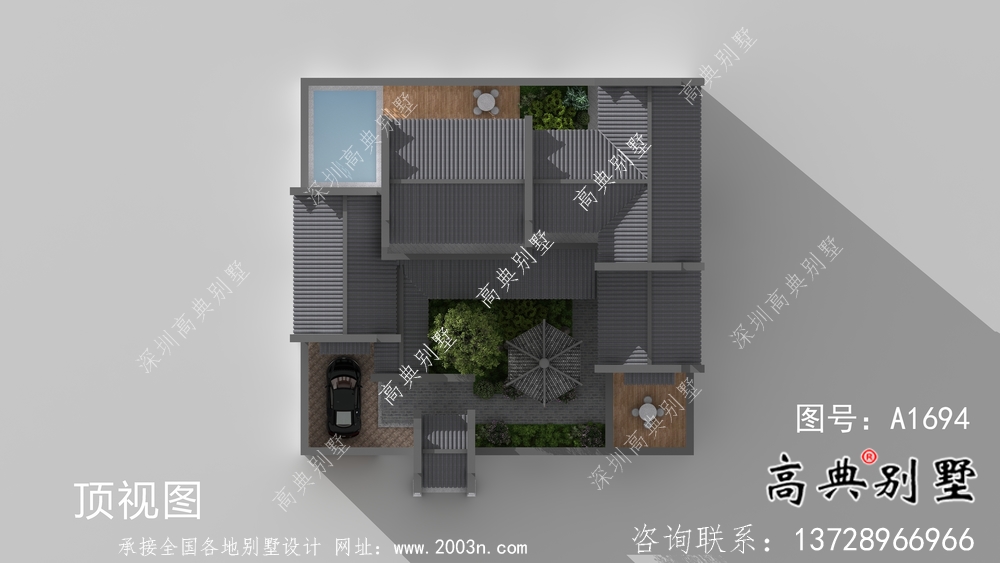 新中式二層帶庭院徽派別墅設(shè)計(jì)圖紙