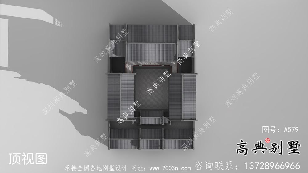 莊嚴(yán)大氣三層中式四合院別墅設(shè)計(jì)圖紙