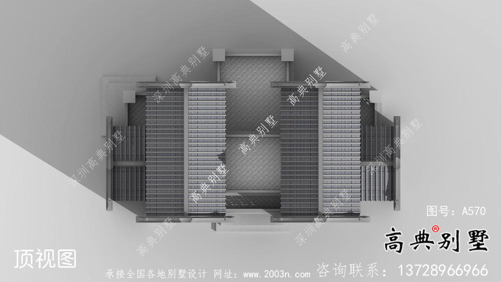 四層新中式潮派別墅外觀效果圖